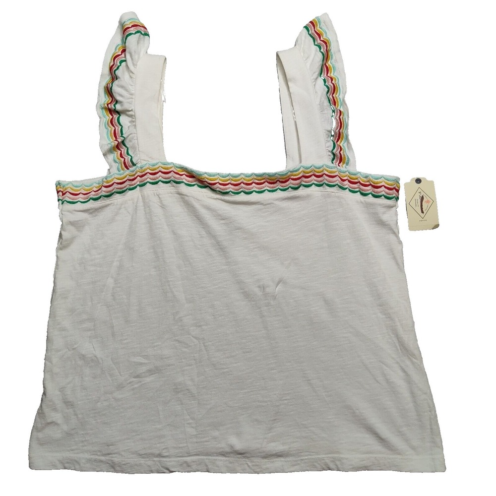 St Johns Bay Petite‎ PXL White Multi Color Ruffles Sleeveless Tank Top NEW